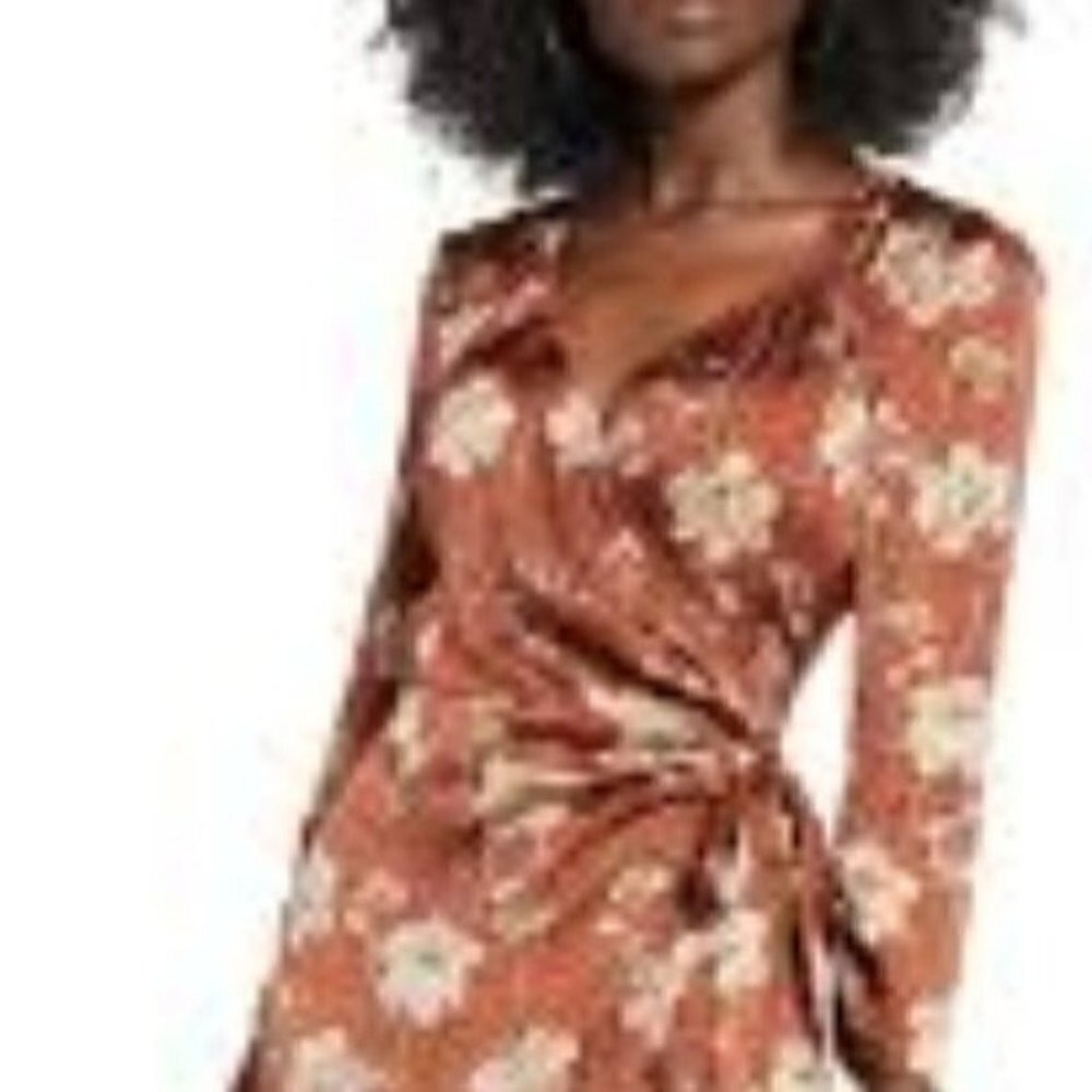 Leith Brown animal print floral boho wrap midi party women dress S Cottage Core - Picture 3 of 12
